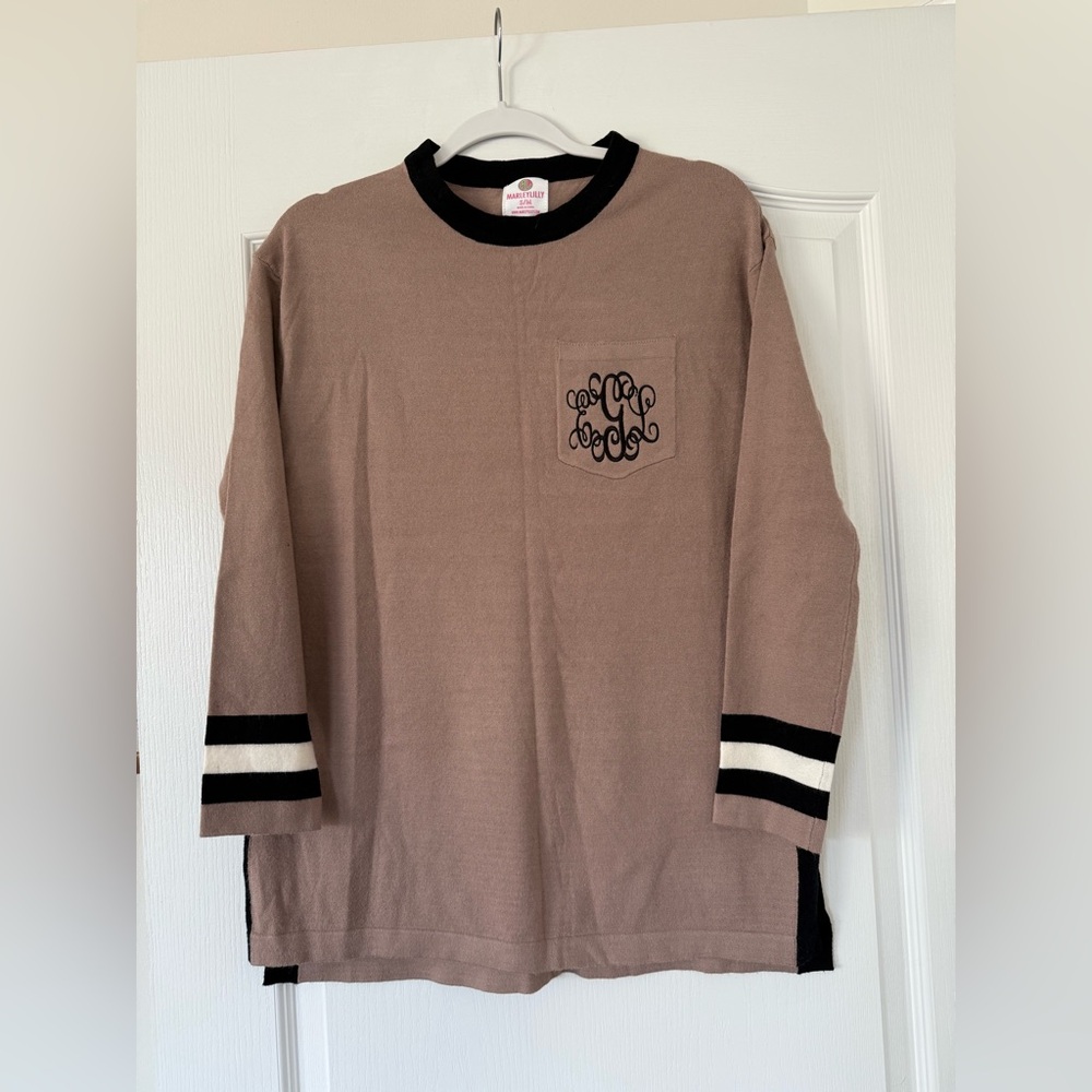 Marley Lilly - Tan and Black Monogram Sweater - Size S/M